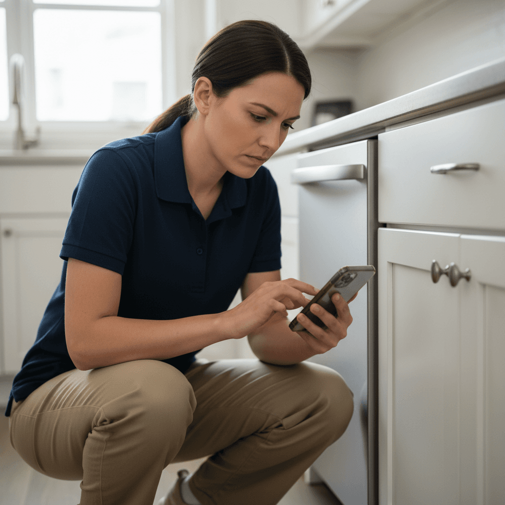 HouseHub technician using a phone during an assessment