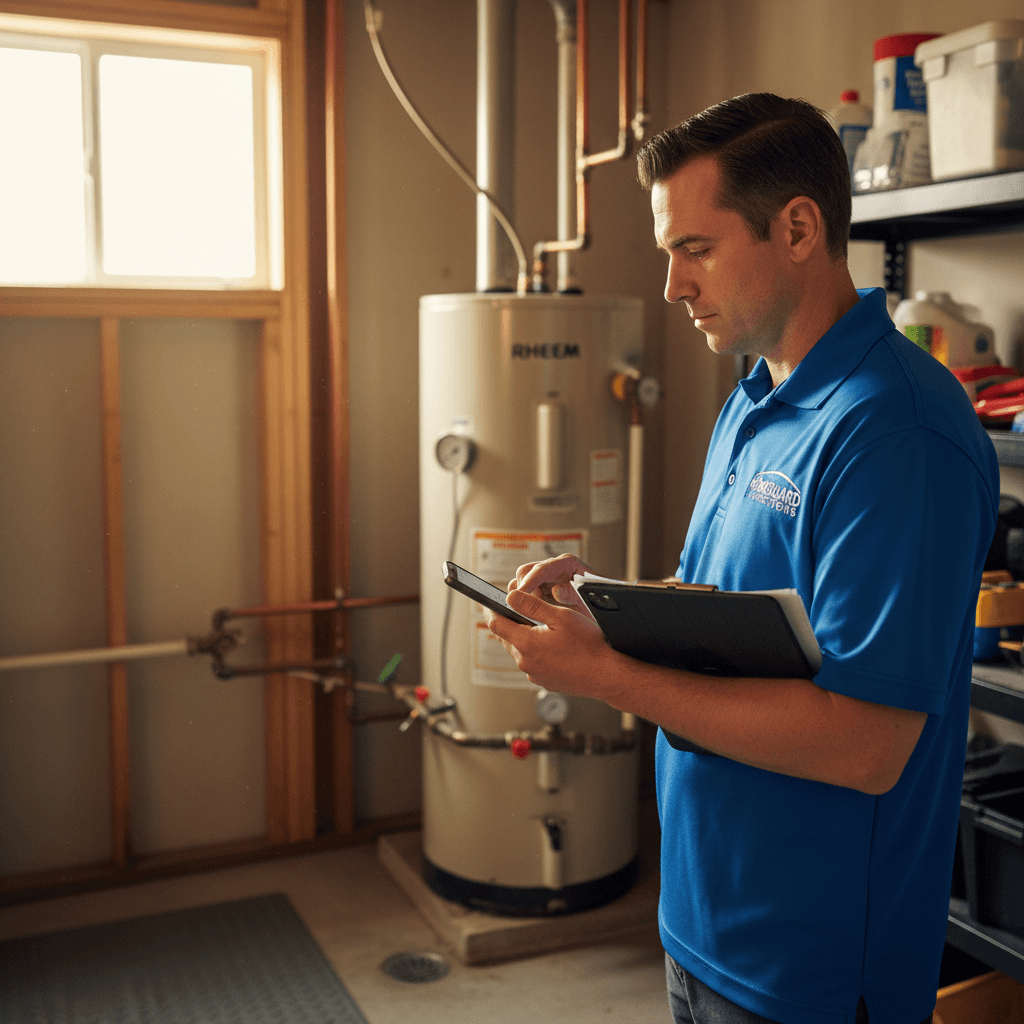 HouseHub technician assessing a water heater