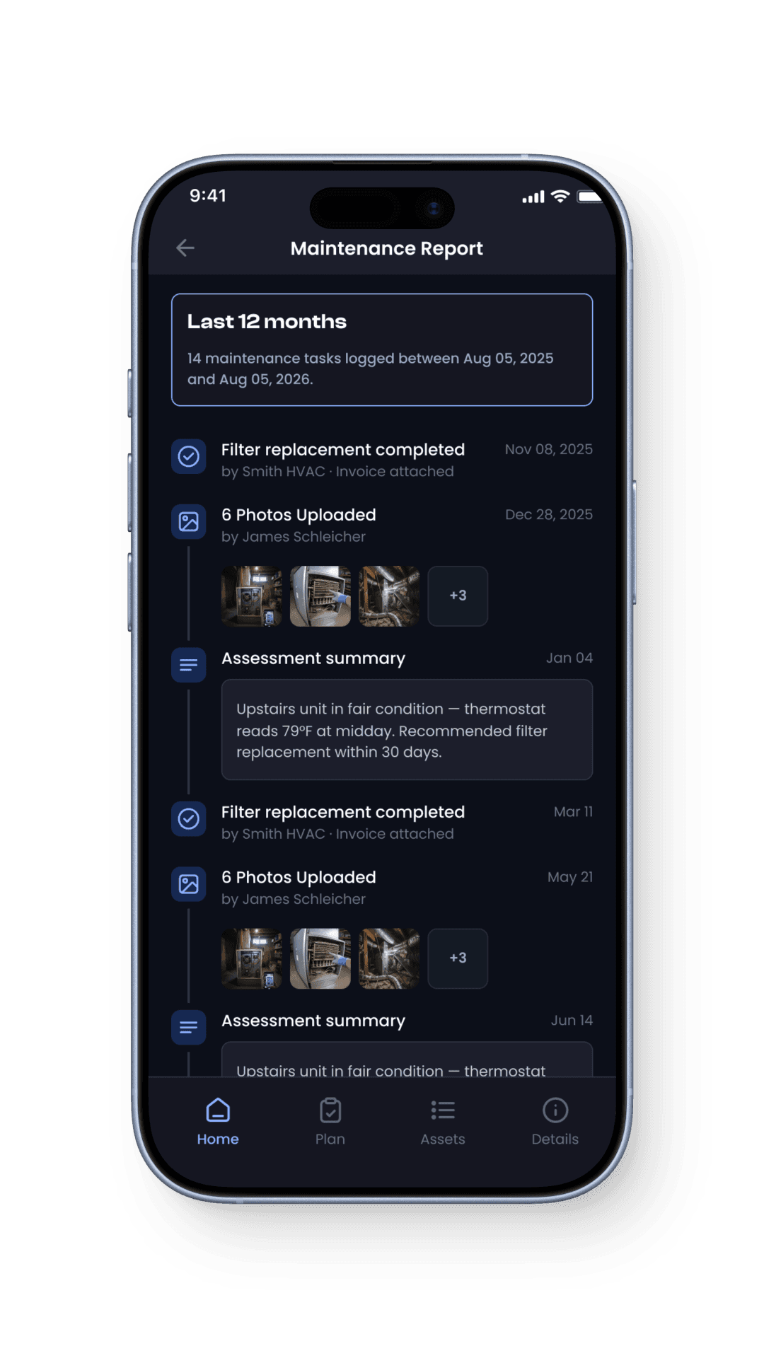 HouseHub maintenance report on a mobile phone